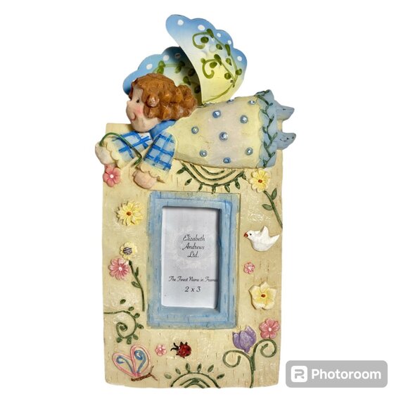 Vintage Elizabeth Andrews Angel Flower Resin Photo Picture Frame Ladybug Dove - Picture 10 of 10